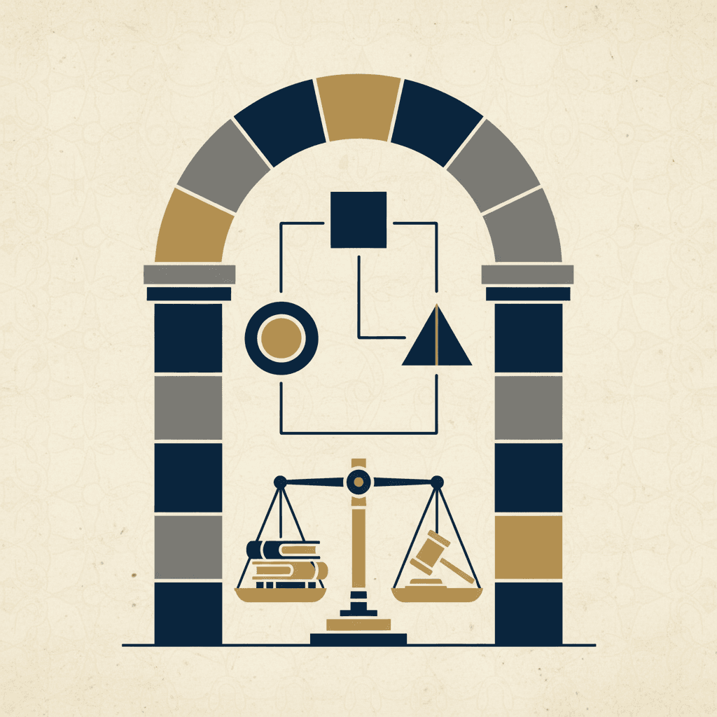 A leather-bound law book with gold embossing sits beside a wooden gavel on a dark navy desk surface.