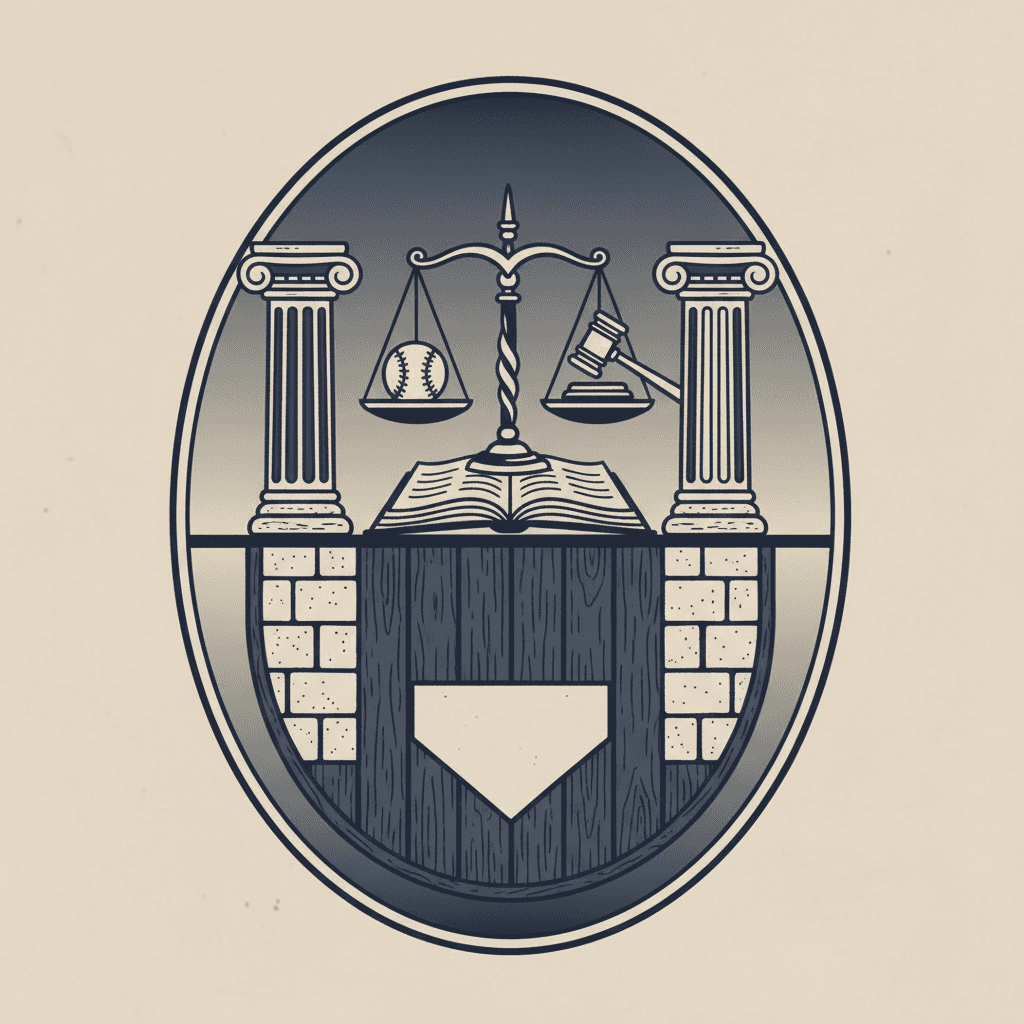 # Alt Text for Baseball Arbitration Blog Cover

"Minimalist graphic design featuring navy and stone colors with subtle legal document imagery and baseball elements arranged in balanced composition."