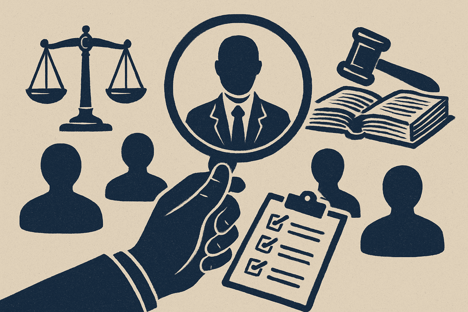 A wooden gavel rests on open law books against a navy and cream professional background.