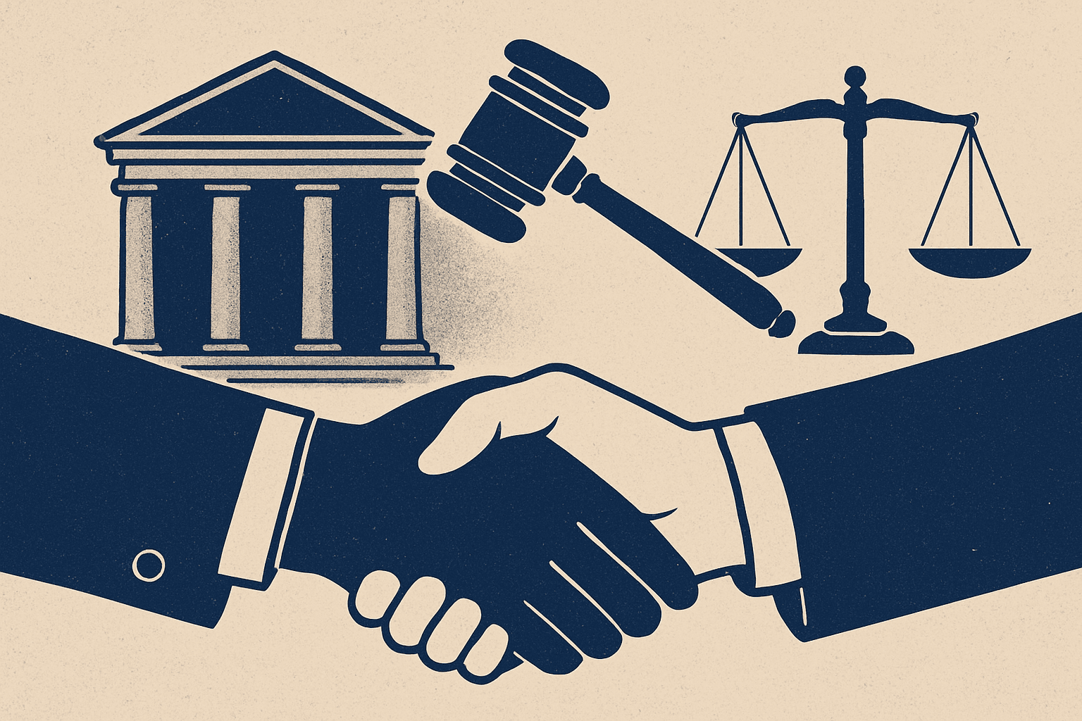 # Alt Text Options:

**Option 1 (12 words):**
Scales of justice and gavel on navy background with stone texture elements.

**Option 2 (15 words):**
Minimalist image of legal scales and wooden gavel arranged on navy and stone textured surface.

**Option 3 (18 words):**
Close-up of polished wooden gavel resting beside brass scales of justice on navy and beige stone surfaces.