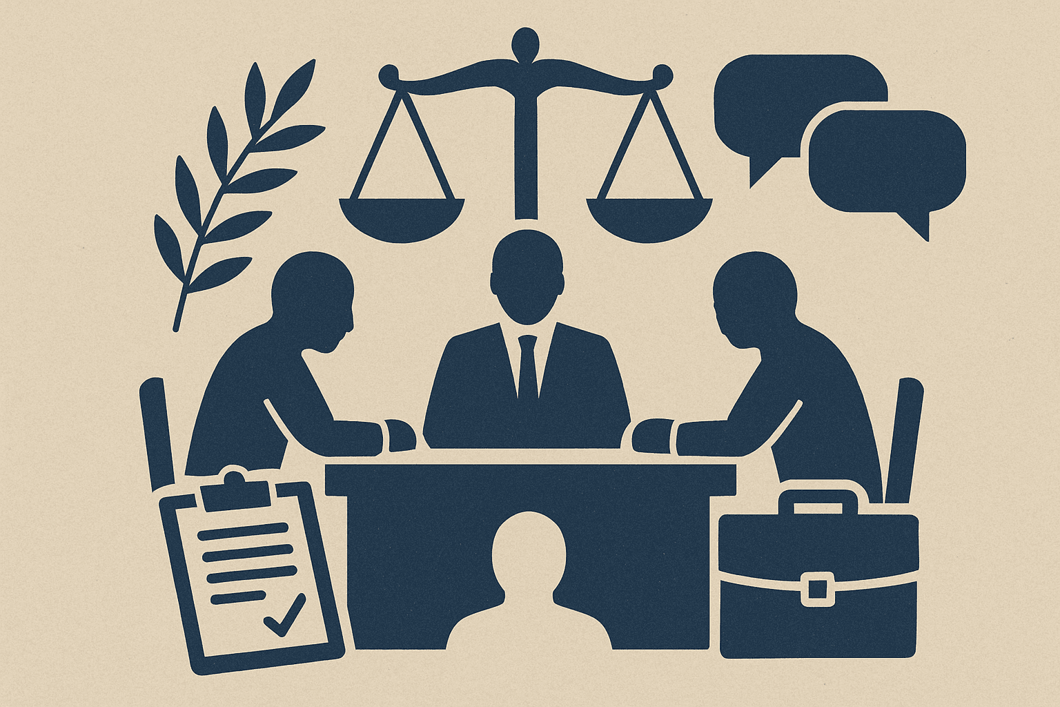 # Alt Text for Mediation Services Blog Cover
"Navy and stone colored abstract legal document shapes arranged in balanced, symmetrical composition."